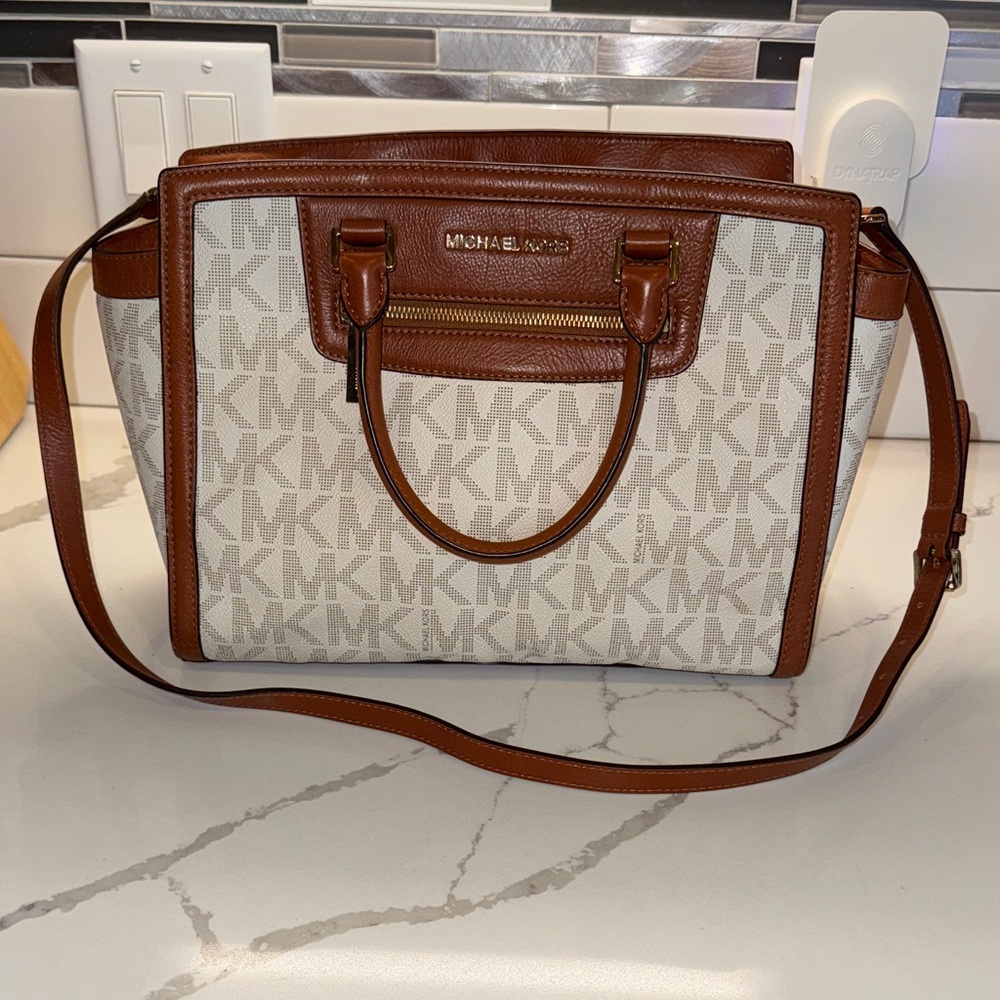Michael Kors Tan and Cream Monogram Purse